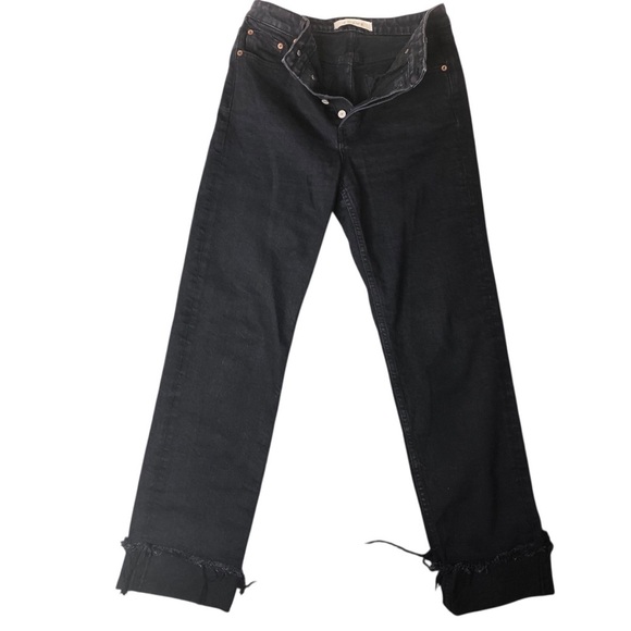 Trave Berit Relaxed Straight Cuffed Jeans Sz 28 Black Stretch Buttonfly Casual - Picture 4 of 11